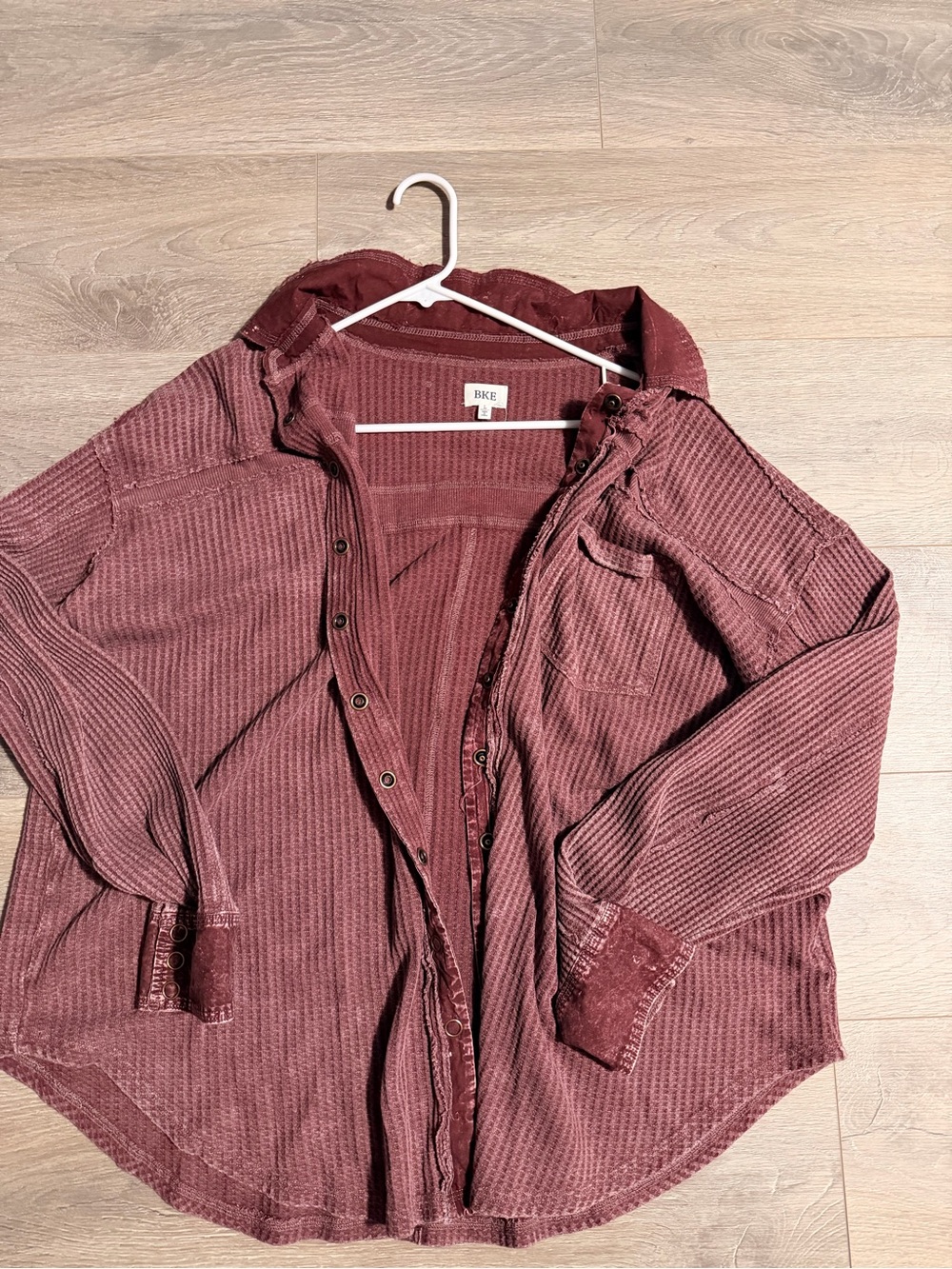 BKE Mauve Ribbed Button-Up Shirt Jacket